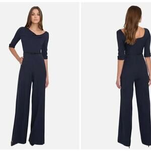 NWT Black Halo Classic 3/4 Sleeves Jackie O Jumpsuit Women's Navy Blue Size 10